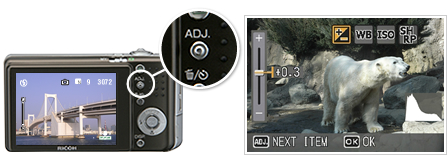 Convenient features and Ricoh s reputable ADJ button